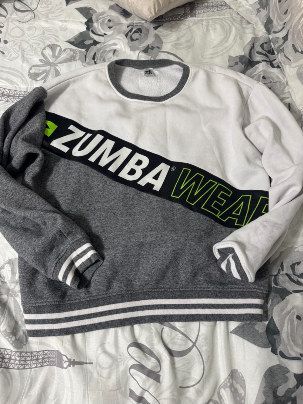 Men's Gray & White Zumba Crewneck Sweatshirt with Lime Accent